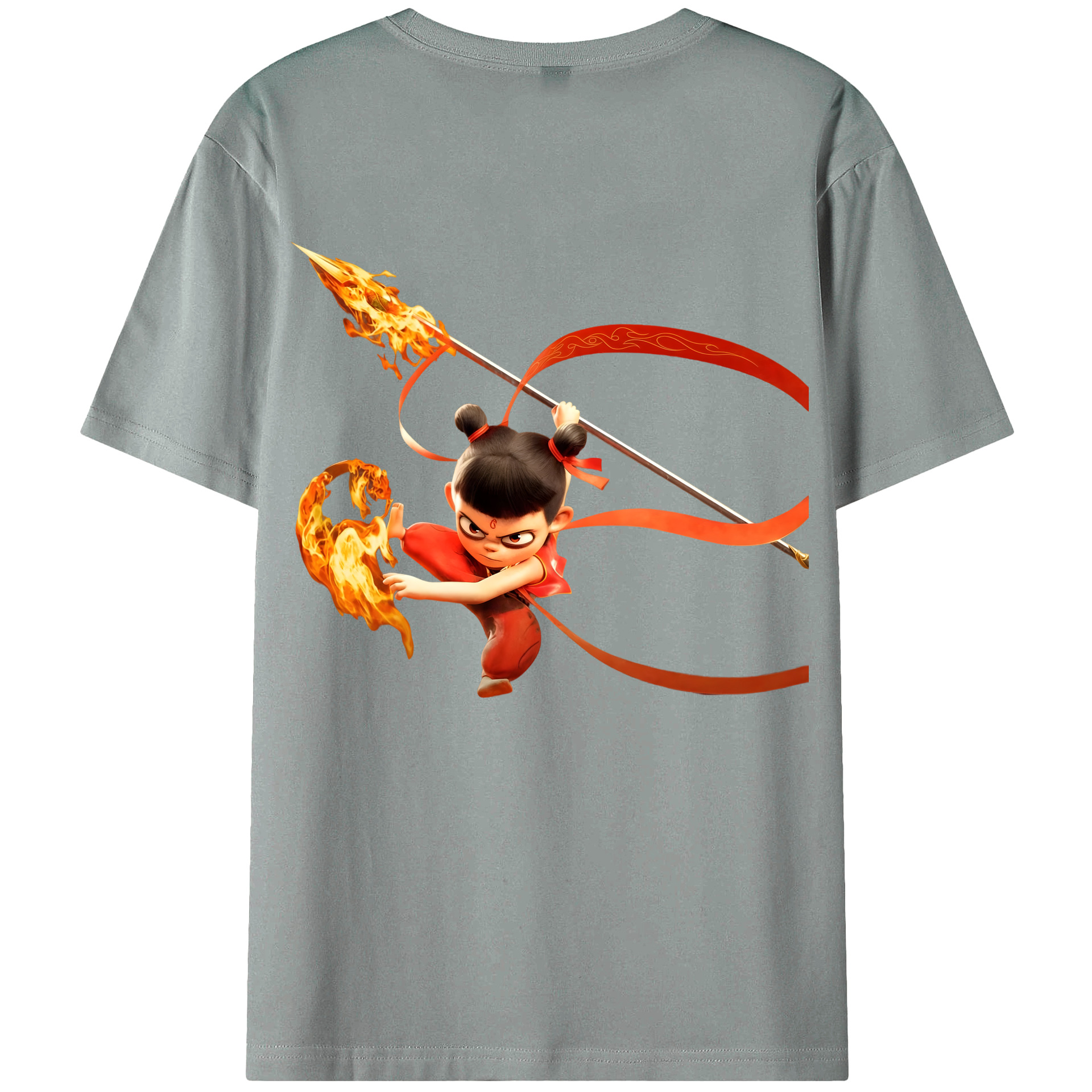 （画像用） Ne Zha 2 ナタ 魔童の大暴れ 綿100％ メンズ半袖Tシャツ（バックプリント） 通気性